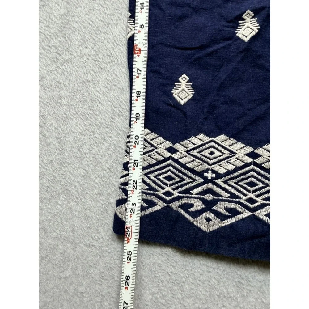 Zara Navy Blue Embroidered Linen Blend Wide Leg Pants Boho Geometric Womens S